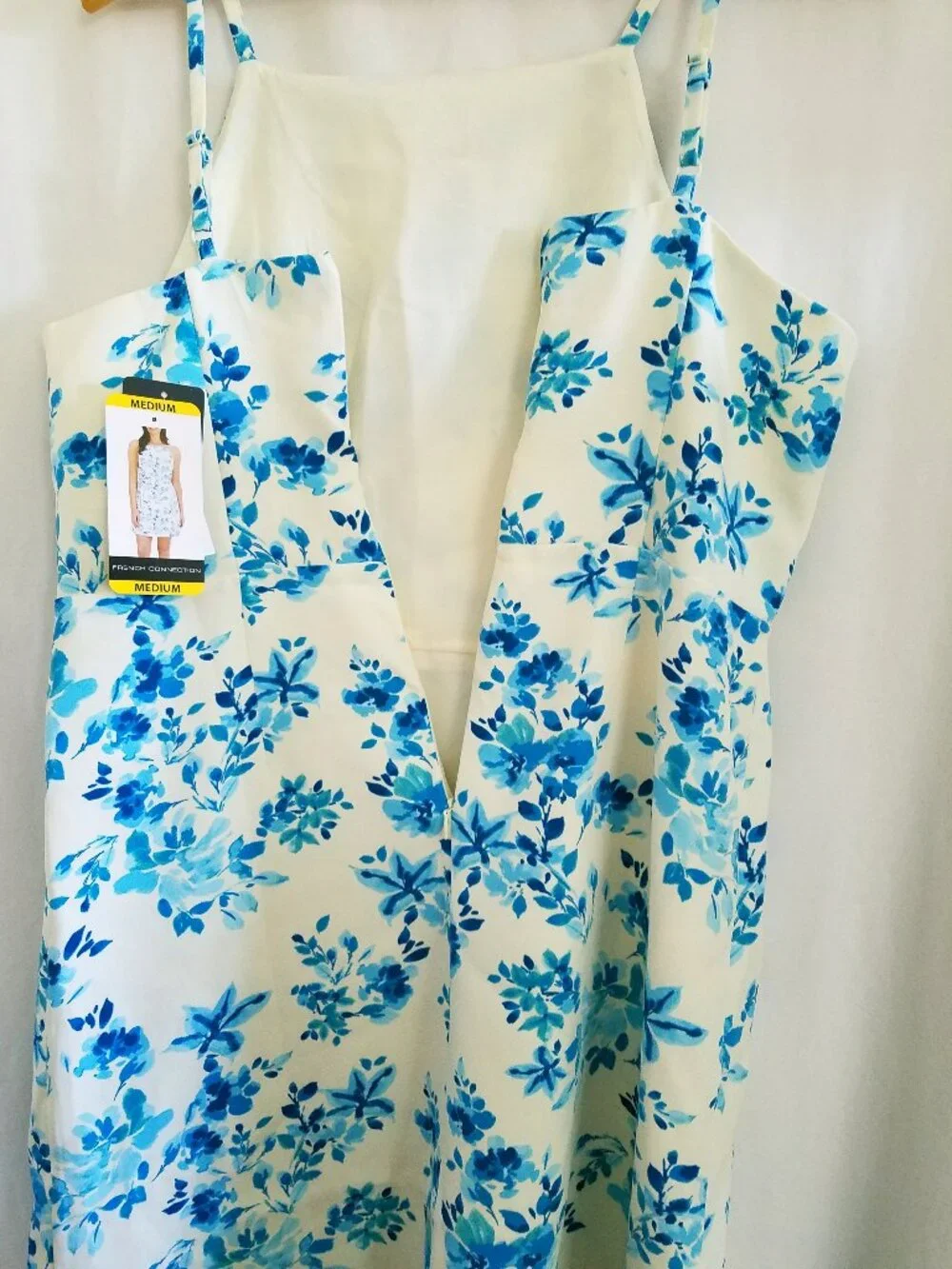 French Connection Cream Blue Floral Mini Party Dress Women's Medium NWT